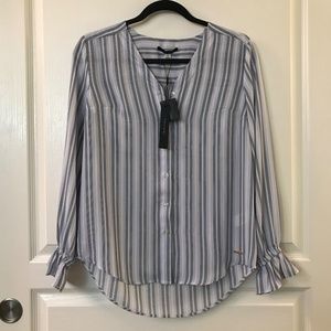 NWT Tahari Blue Striped Button Down Blouse